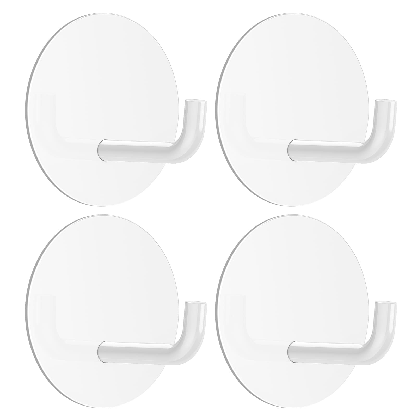 VIS'V Adhesive Hooks, White Round Self Adhesive Wall Hooks Small Stick on Hooks Waterproof Heavy Duty Stainless Steel Shower Sticky Towel Hooks for Bathroom Kitchen Livingroom Camper - 4 Pcs