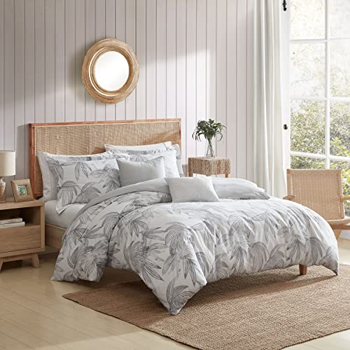 Tommy Bahama- King Duvet Cover Set, Reversible Cotton Bedding Set, Includes Matching Sham(s) with Bonus Throw Pillow Covers (Kayo Grey, King)