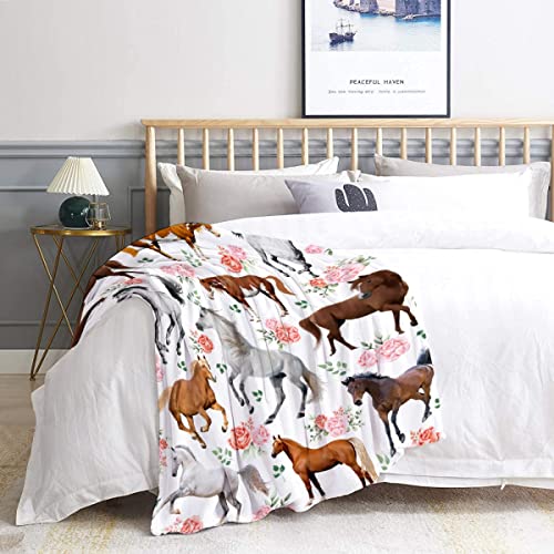 Horse Blanket,Horse Gifts for Girls Women Throw Blanket,Ultra Soft & Plush & Lightweight & Cozy & Breathable Horse Flower Bed Blanket,Horse Animal Lovers,40"x50"-for Kids/Throw Size