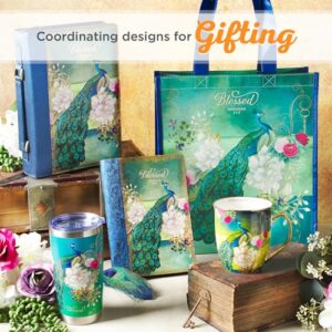 Christian Art Gifts Blue Peacock Ceramic Coffee Mug with Gold Accents – 14 oz. Lead and Cadmium-free Inspirational Scripture Coffee and Tea Mug for Women & Men with Bible Verse: Blessed –Jeremiah 17:7