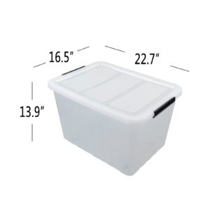 Yesdate 4-Pack Clear Large Plastic Storage Box with Wheels, 70 L Latching Storage Box