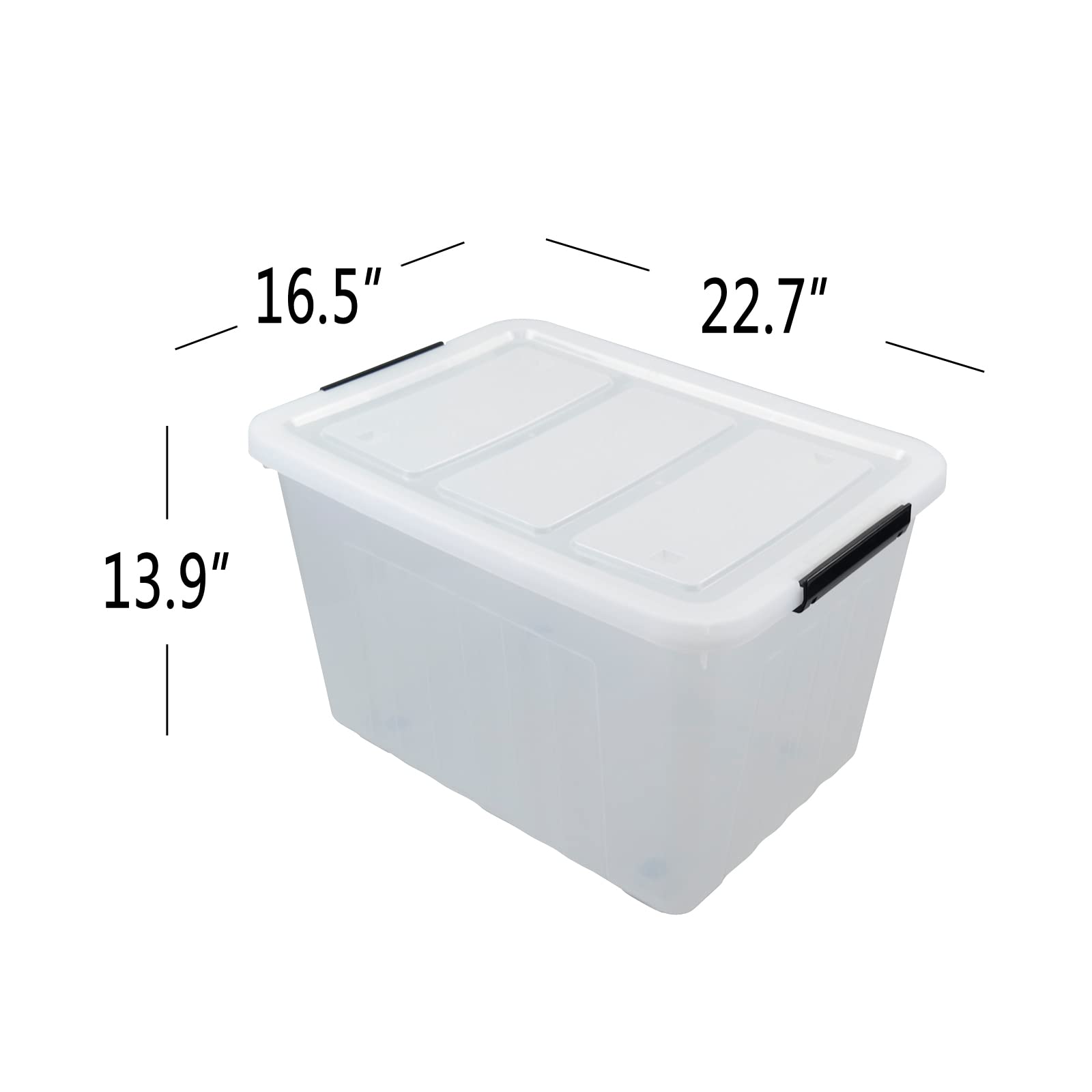 Yesdate 4-Pack Clear Large Plastic Storage Box with Wheels, 70 L Latching Storage Box