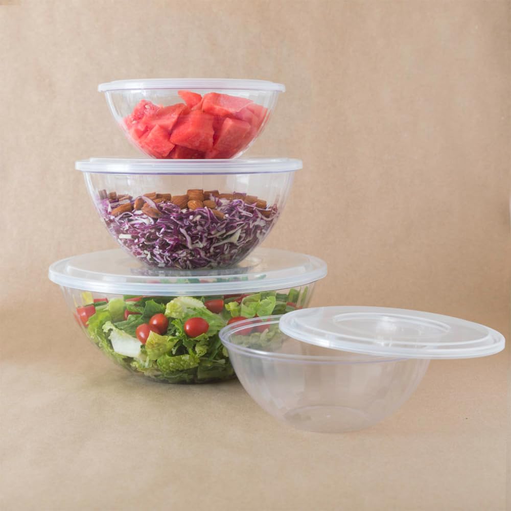 Clear Plastic Salad Bowl (96 Oz.) - Pack Of 1 - Stylish Design, Perfect for Meal Prep, Family Gatherings, BBQs, Parties, Holiday Entertaining, Everyday Use, & More