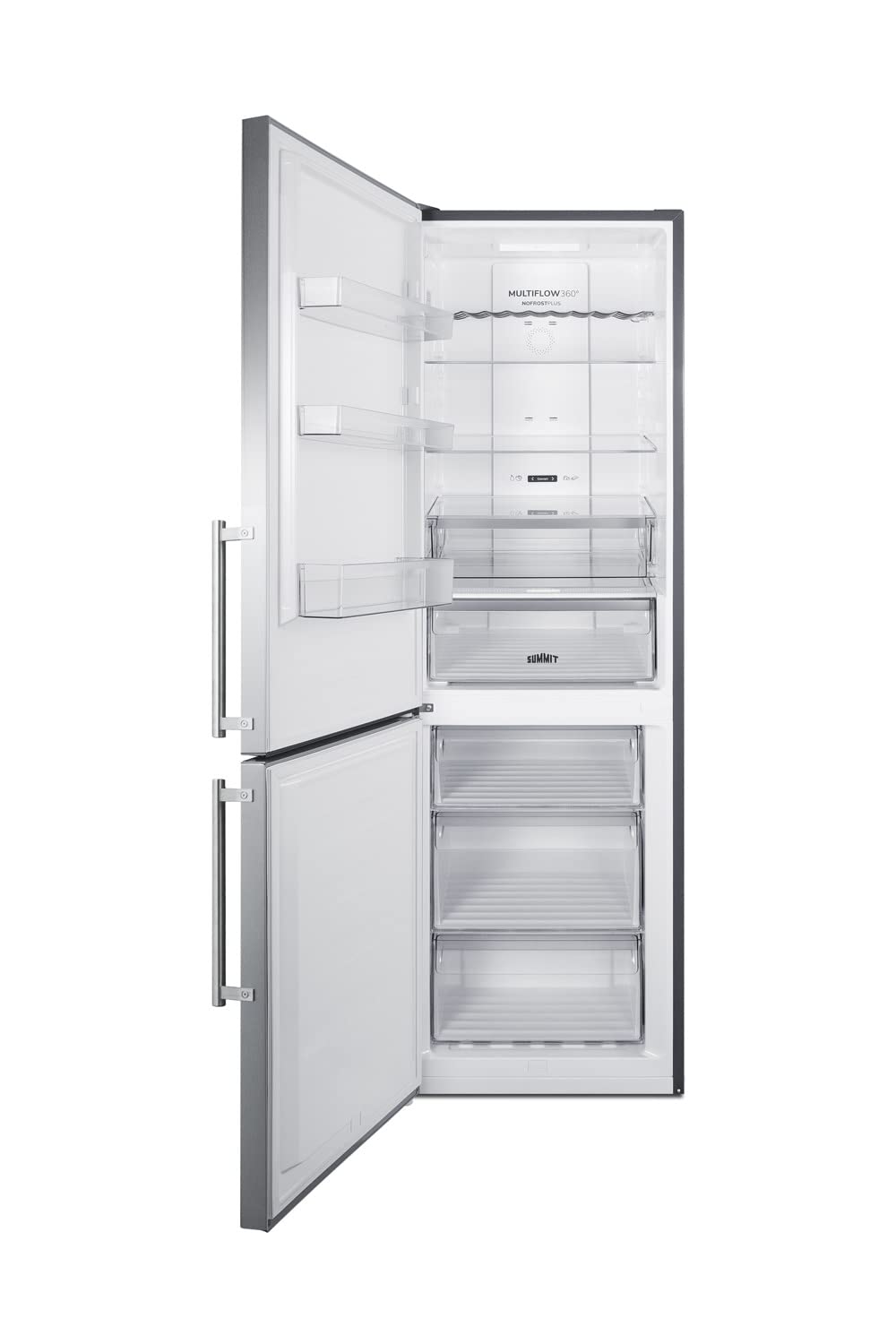 Summit Appliance FFBF249SS2LHD 24" Wide Bottom Freezer Refrigerator; Stainless Steel Doors; 10.6 cu.ft Capacity; Open Door Alarm; Digital Thermostats; Frost-Free/Automatic, Child Lock