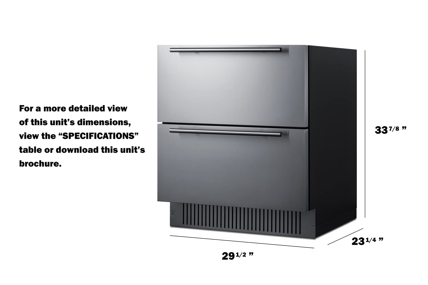 Summit Appliance SPR3032D 30" Wide 2-Drawer All-Refrigerator, Indoor/Outdoor compatible; 5.42 cu.ft Capacity; Stainless Steel Drawers; Frost-free Operation; Drawer Dividers