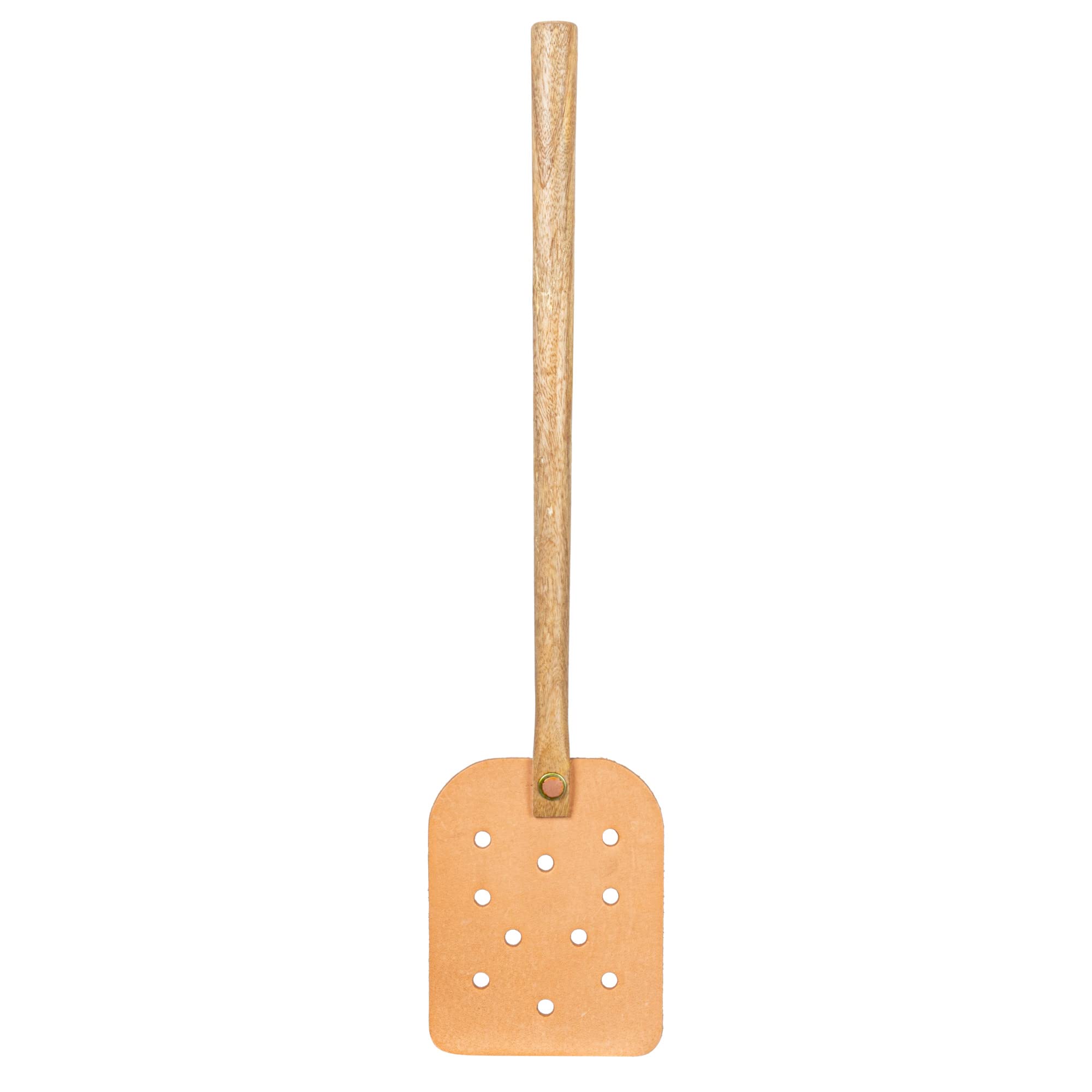 Creative Co-Op Modern Buffalo Leather Fly Swatter with Wood Handle, Natural