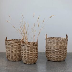 Creative Co-Op Woven Rattan Storage, Set of 3 Sizes, Natural Basket