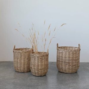 Creative Co-Op Woven Rattan Storage, Set of 3 Sizes, Natural Basket