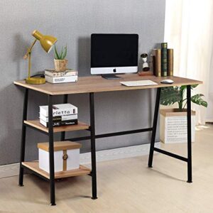 VECELO 43 Inch Computer Modern Student Writing Home-Office, Ladder Desk, Oak+Black Leg