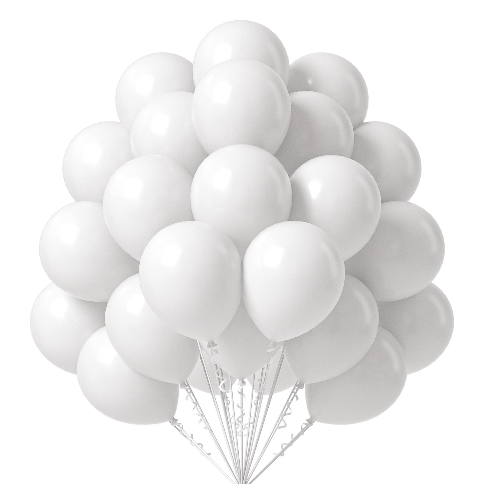 FOTIOMRG White Balloons 12 inch, 50 Pack Matte White Latex Party Balloons Helium Quality for Birthday Graduation Baby Shower Wedding Bridal Bachelorette Party Decorations (with White Ribbon)