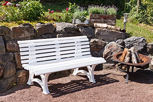 Plow & Hearth Weatherproof German PVC Outdoor Bench | 3-Seat | Holds Up to 500 lbs | Garden Patio Porch Park Deck | Steel and Resin (White)