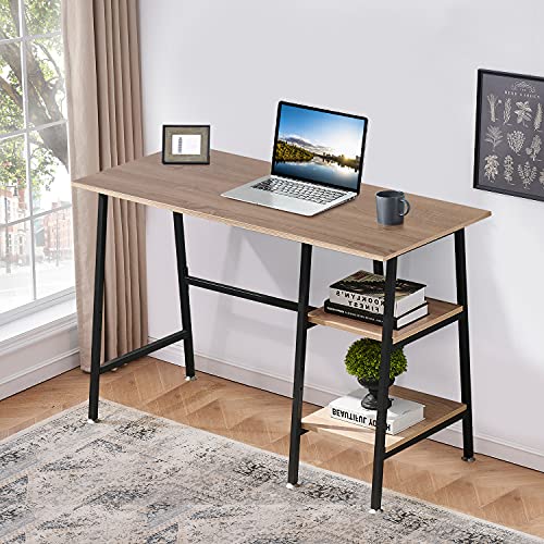 VECELO 43 Inch Computer Modern Student Writing Home-Office, Ladder Desk, Oak+Black Leg