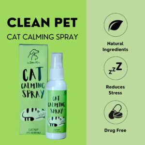 Clean Pet Cat Relaxant Pheromone Spray - for Cats & Kitties - Reduces Stress and Anxiety - Stops Spraying Scratching & Other Problematic Behaviors - Scented & Unscented (Catnip)