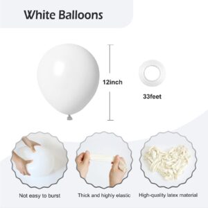 FOTIOMRG White Balloons 12 inch, 50 Pack Matte White Latex Party Balloons Helium Quality for Birthday Graduation Baby Shower Wedding Bridal Bachelorette Party Decorations (with White Ribbon)