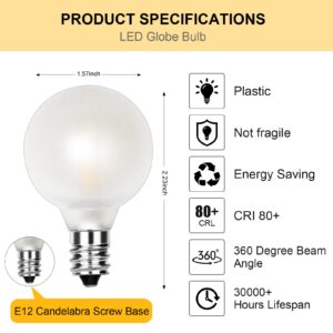 G40 Led Frosted White Replacement Light Bulbs, E12 Led Candelabra Globe Light Bulbs, 1.5 Inch Frosted String Lights Bulbs for Indoor Outdoor, 0.6 Watt E12/C7 Base Chandelier Light Bulbs-25 Pack