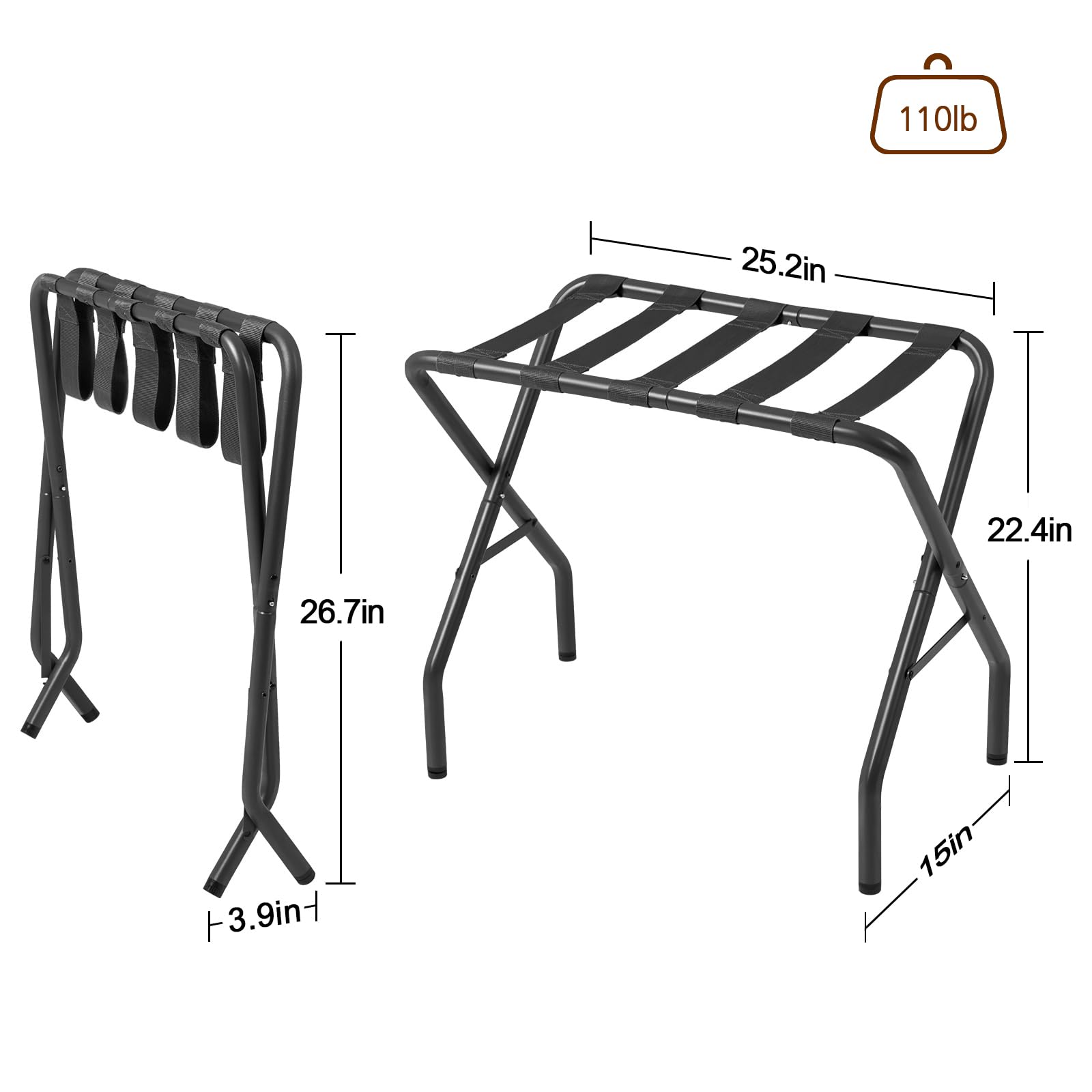 AMHANCIBLE Luggage Rack, Foldable Suitcase Stands Set of 2, Metal Luggage Holder for Guest Room, Bedroom, Hotel, Holds up to 110 lb, Easy Assemble, Black HLR01BK