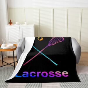 Feelyou Lacrosse Plush Throw Blanket, for Sports Games Flannel Fleece Blanket Lacrosse Player All Season,Bed Blanket Room Decor Puck Hockey Tie Dye Queen 90"x90"