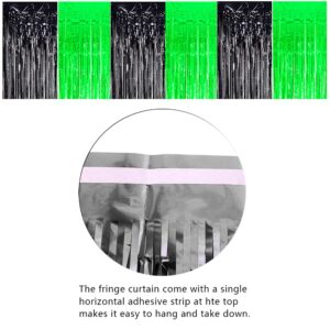 Green and Black Party Decorations, Birthday Decorations for Men Green Black Graduation Backdrop 2025 Black Green Backdrop Foil Fringe Curtains Halloween Party Photo Streamers (3 Pack)