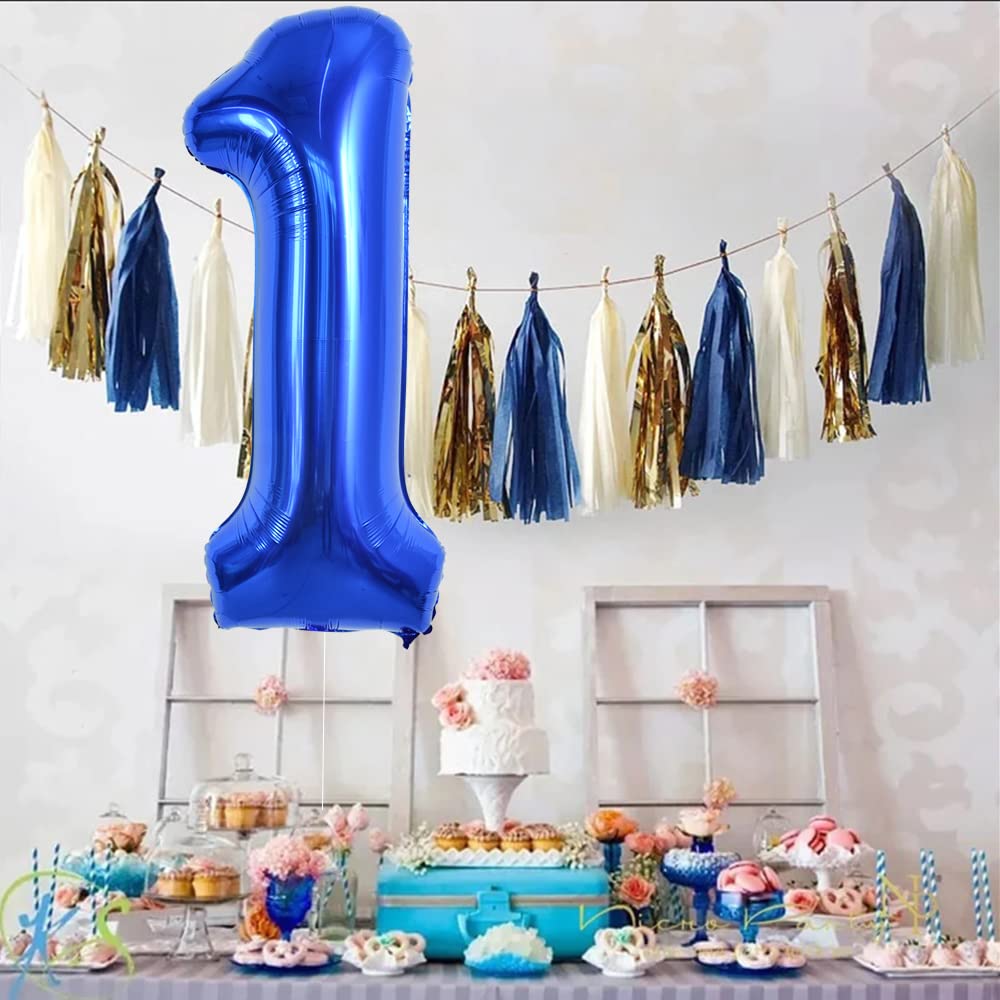 TONIFUL 40 Inch Navy Blue Number 1 Balloon Foil Mylar Large Size Dark Blue Digital 1 Balloon for Birthday Party Bridal Shower Engagement Photo Shoot Anniversary Celebration Graduations Decor