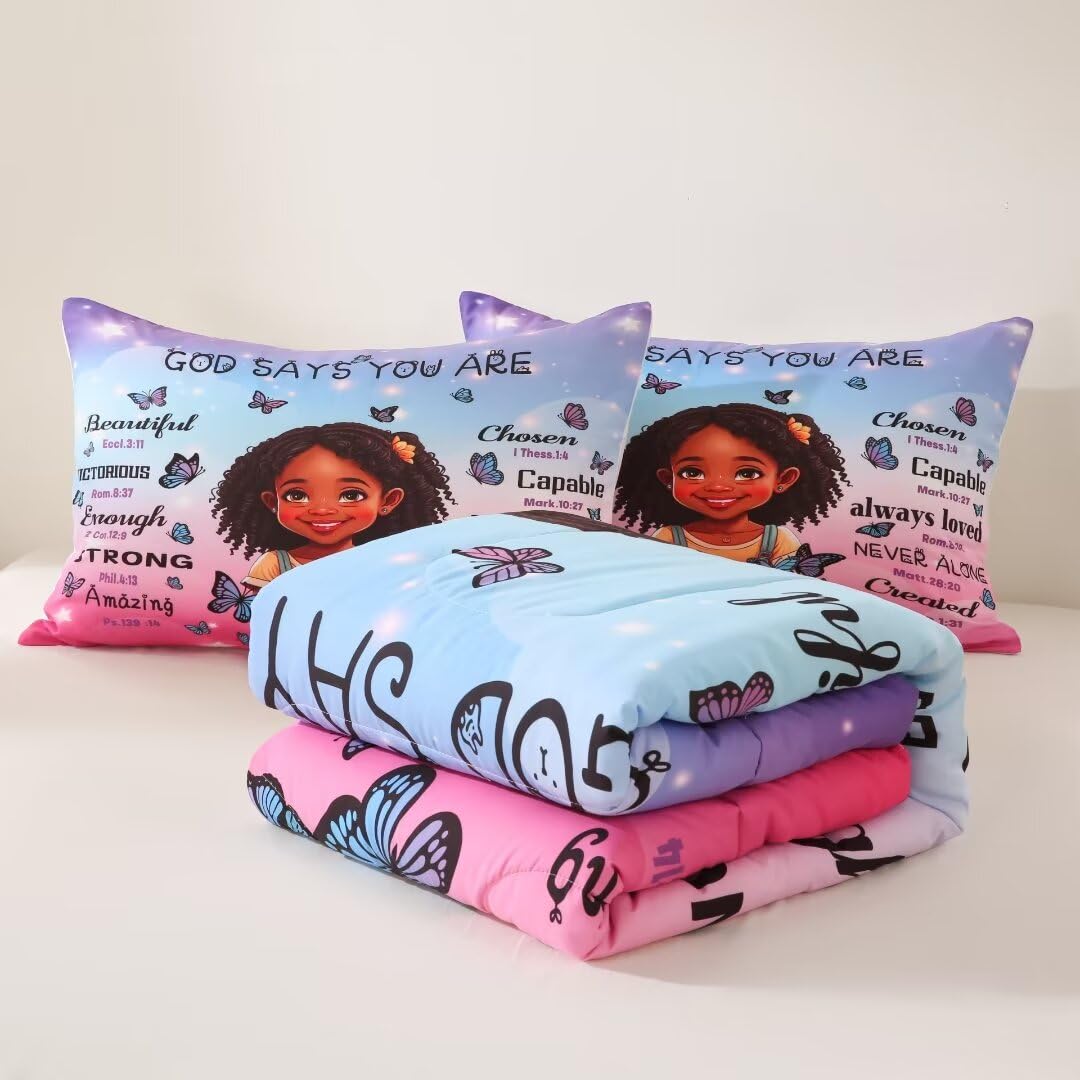 GRAT TIOC Black Girl Comforter Set Twin for Kids Teens,God Says You are Comforter Set for Black Women,Black Girl Magic Bedding Set,African American Girl Bed Bedroom Set