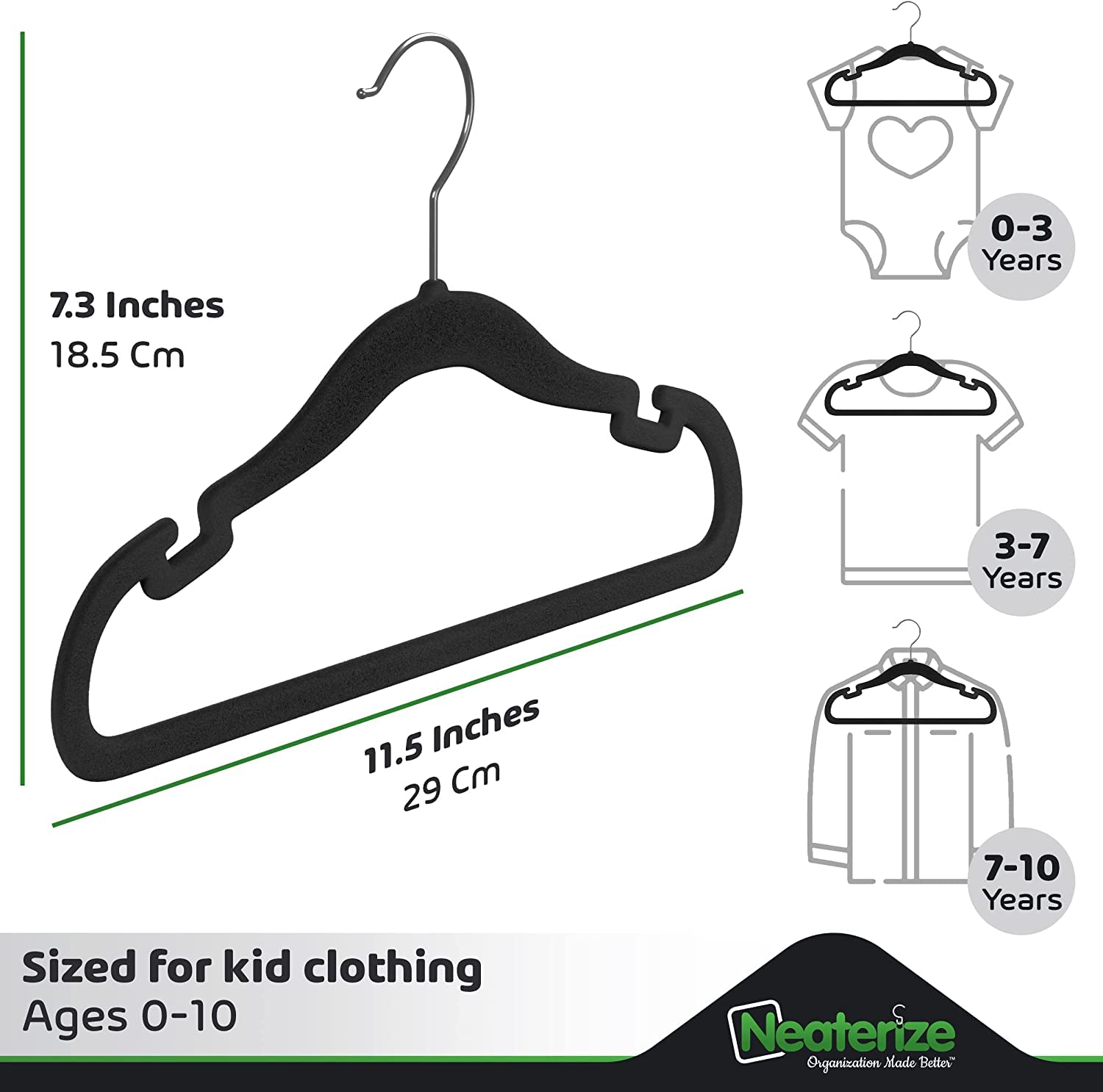 Velvet Baby Hangers for Clothes - Heavy Duty Non Slip Velvet Kids Hangers Or Toddler Hangers for Closet | Ultra Thin Design Kid Hangers for Space Saving - Ganchos De Ropa para Bebe (16 Pack Black)