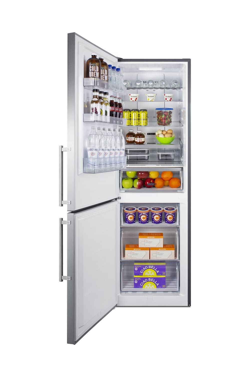 Summit Appliance FFBF249SS2LHD 24" Wide Bottom Freezer Refrigerator; Stainless Steel Doors; 10.6 cu.ft Capacity; Open Door Alarm; Digital Thermostats; Frost-Free/Automatic, Child Lock