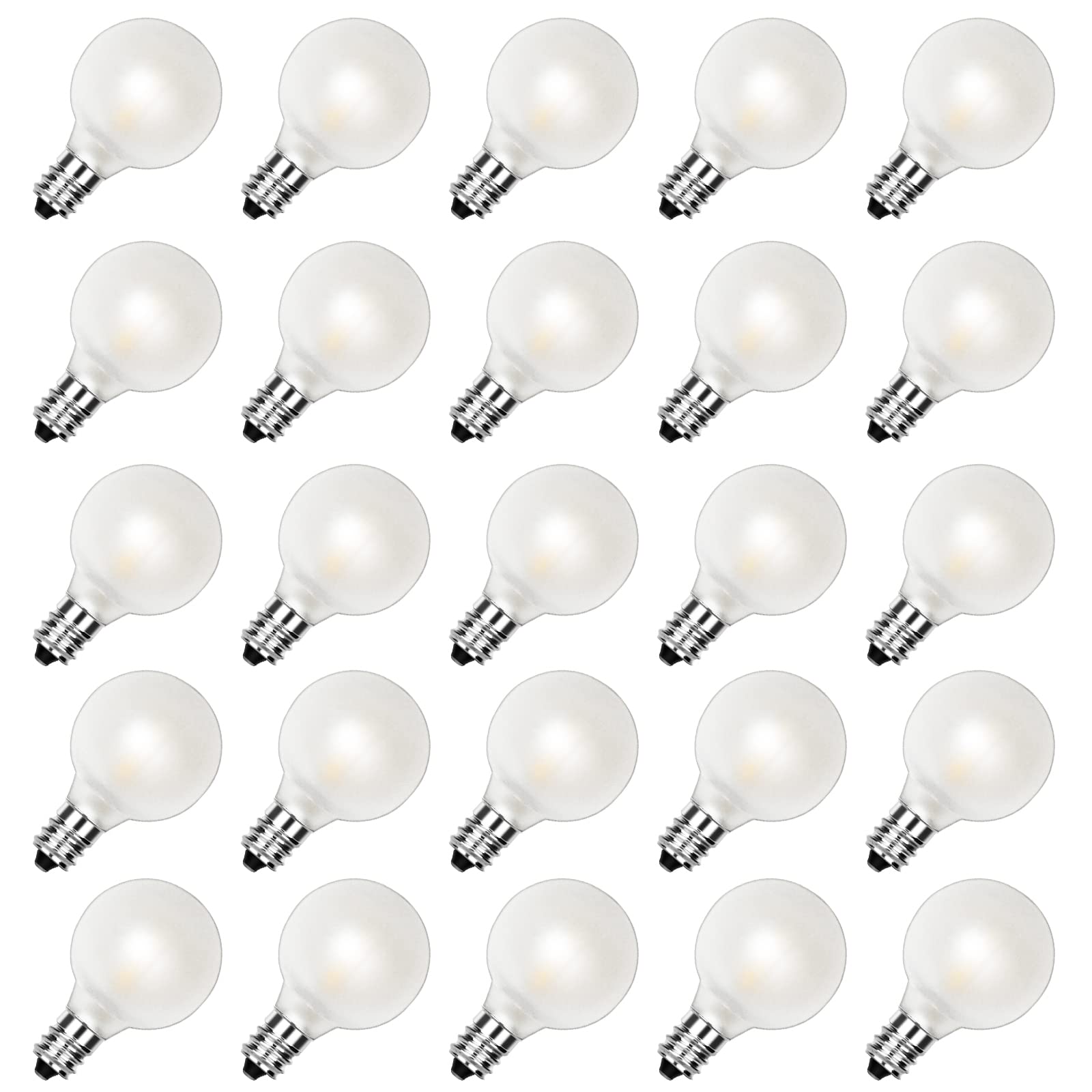 G40 Led Frosted White Replacement Light Bulbs, E12 Led Candelabra Globe Light Bulbs, 1.5 Inch Frosted String Lights Bulbs for Indoor Outdoor, 0.6 Watt E12/C7 Base Chandelier Light Bulbs-25 Pack