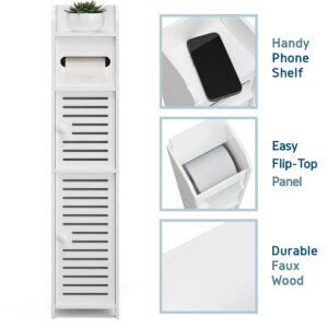 StorageBud Bathroom Storage Organizer - Floor Standing with Shelves - Includes 2 Apothecary Jars - Tall Bathroom Storage Cabinet for Toilet Paper, Towel & Other Bathroom Storage Accessories - White