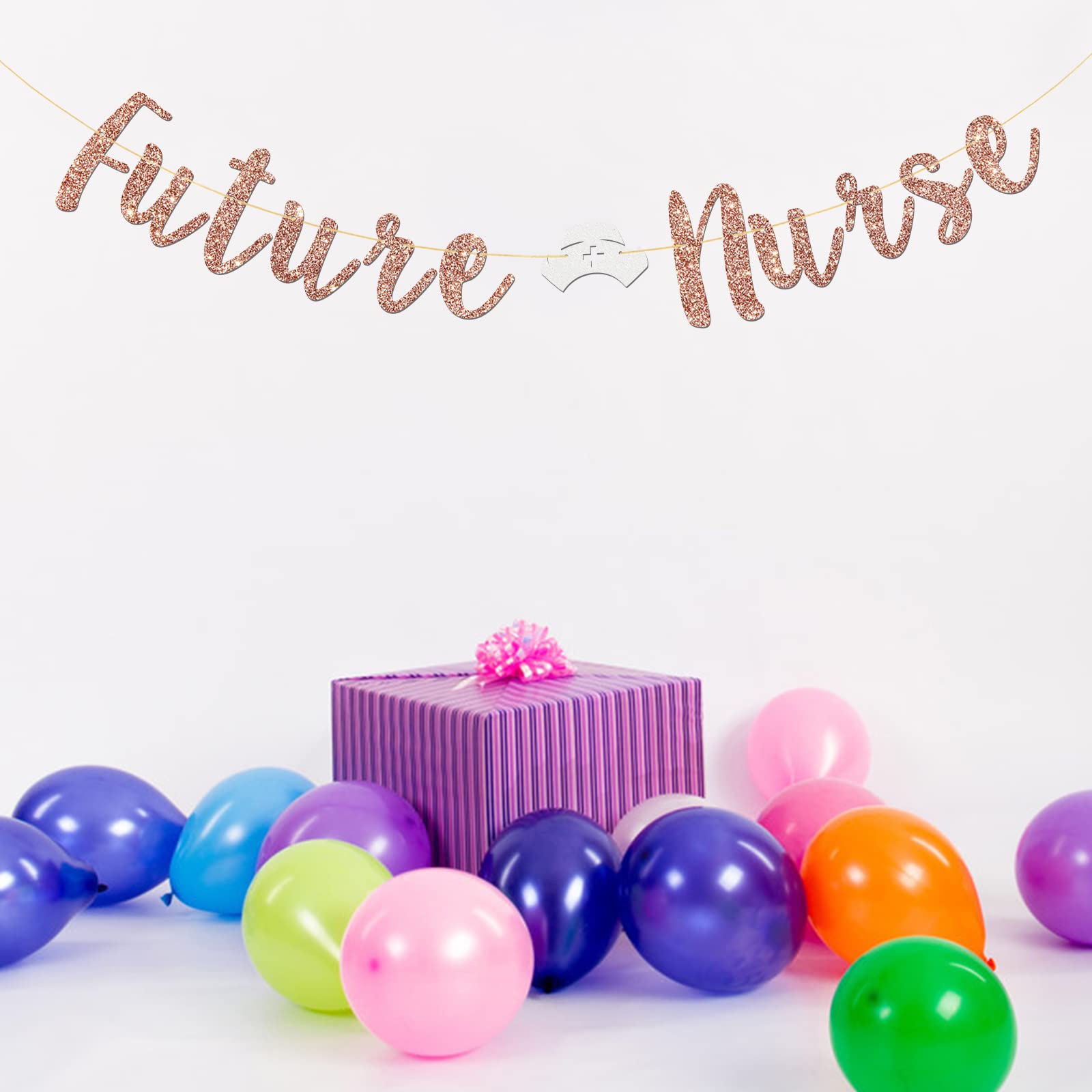 Future Nurse Banner, Nurse Grad Banner, Congrats Nurse RN, Nursing School, Medical College Graduation Party Decorations (Rose Gold Glitter)