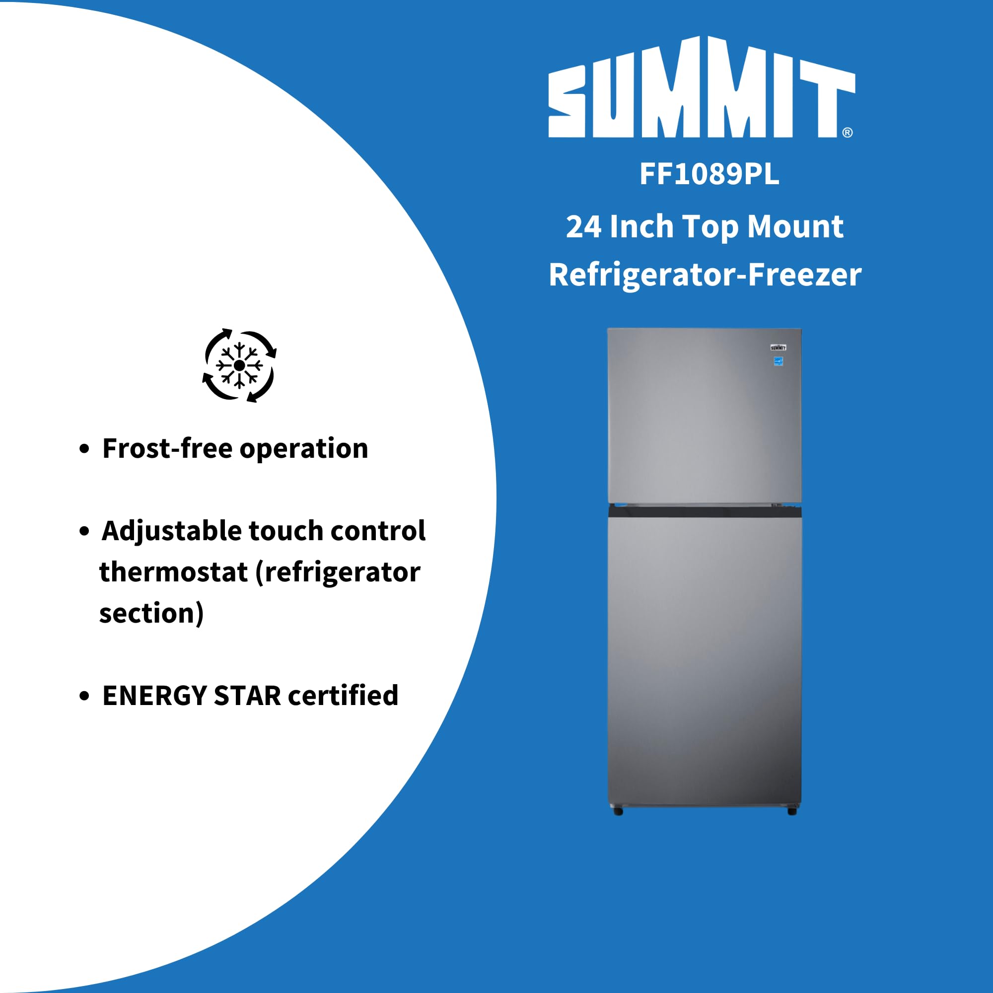 Summit FF1089PL 24” Top Mount Refrigerator-Freezer - Stainless Steel Look