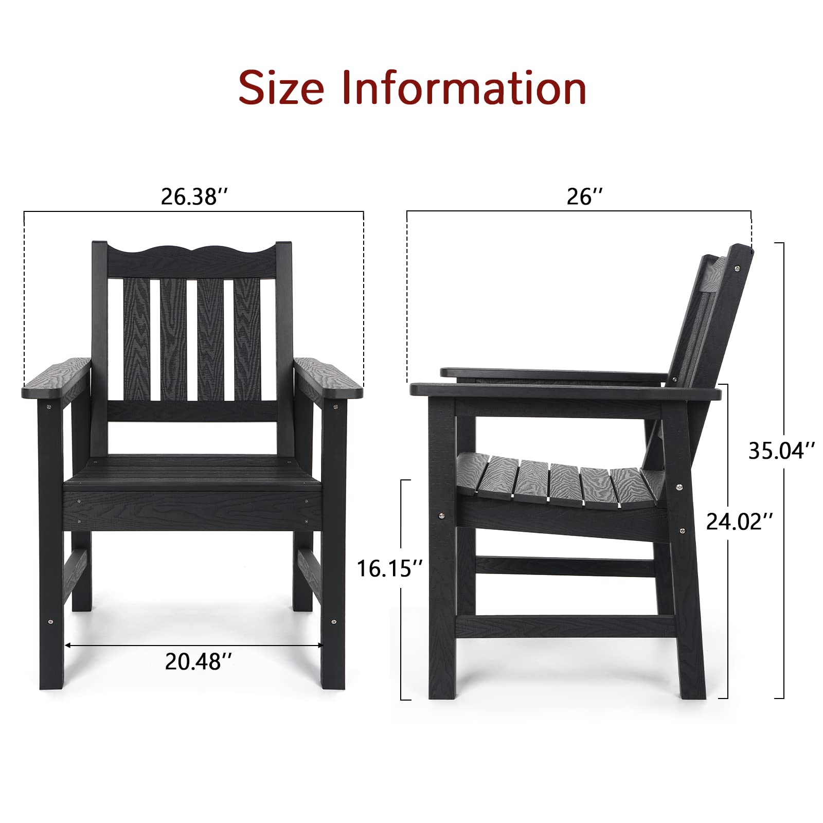 Stoog All-Weather Patio Chairs Set of 2, Outdoor Dining Chairs with Curved Backrest, 400 lbs Support Garden Chair, Black