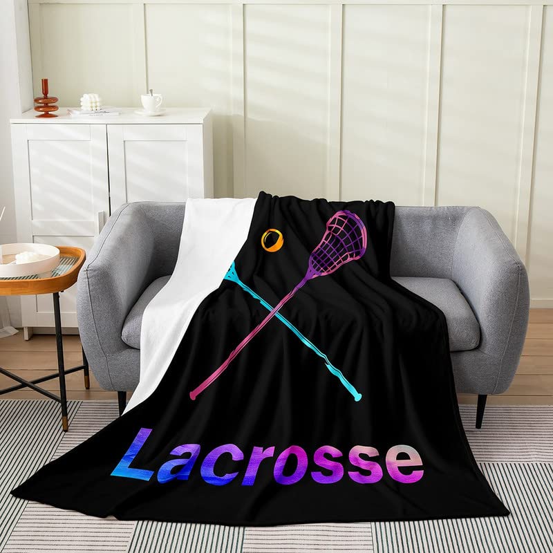 Feelyou Lacrosse Plush Throw Blanket, for Sports Games Flannel Fleece Blanket Lacrosse Player All Season,Bed Blanket Room Decor Puck Hockey Tie Dye Queen 90"x90"