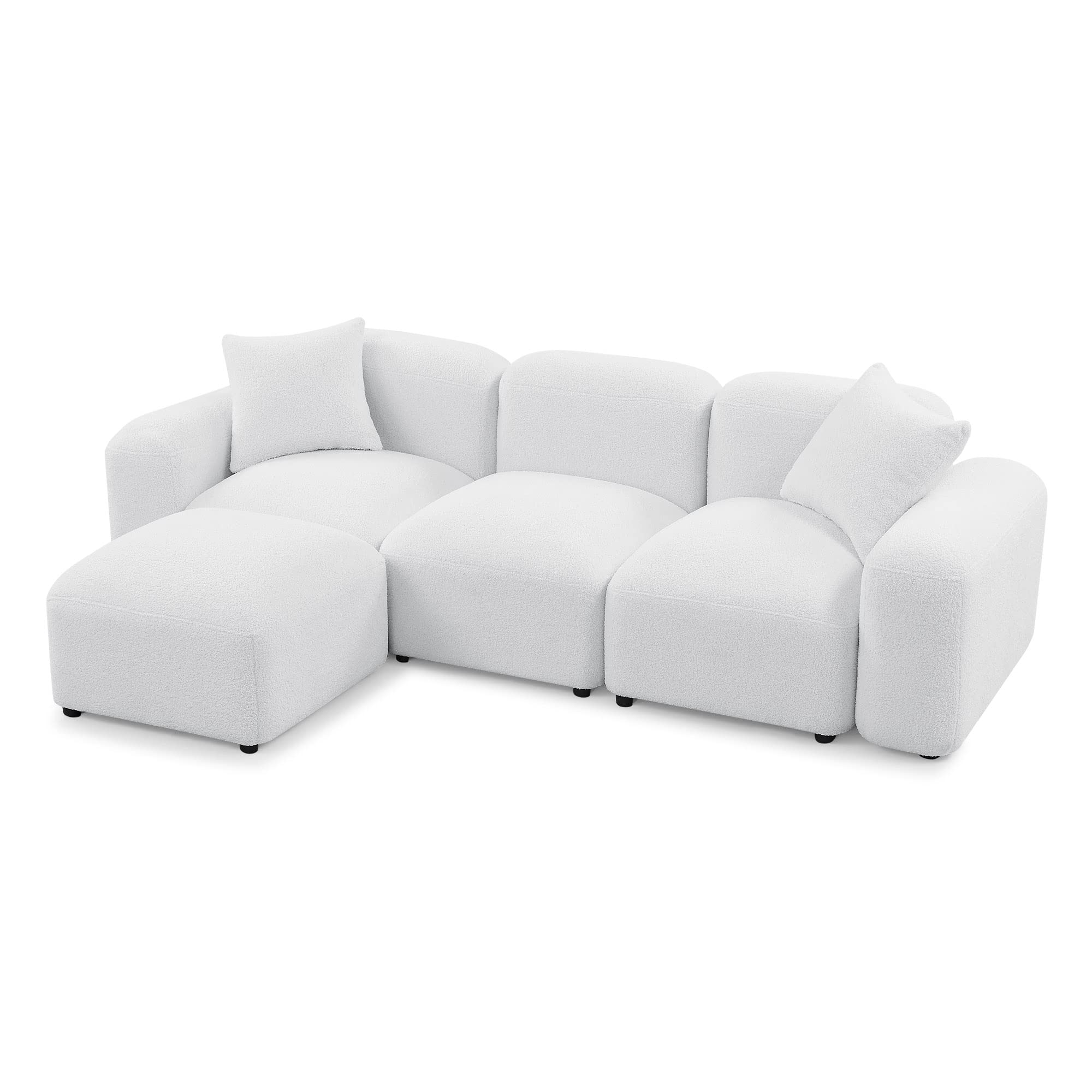 Taiweny Convertible Modular Sectional Sofa, Boucle Fabric L-Shaped Modern Bubble Couch with Ottoman, 3-Seater Sherpa Teddy Sofas for Living Room Apartment, 94”, White