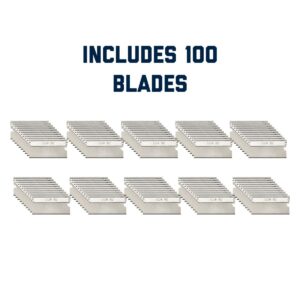 AccuTec Pro Single Edge Aluminum Backed Razor Utility Blades with Display - 100-Pack - .009" Made of High Carbon Steel for Edge Flexibility and Durability - APBL-7065