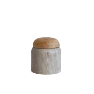 Creative Co-Op Modern Marble Canister with Wood Lid, Natural