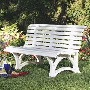 Plow & Hearth Weatherproof German PVC Outdoor Bench | 3-Seat | Holds Up to 500 lbs | Garden Patio Porch Park Deck | Steel and Resin (White)