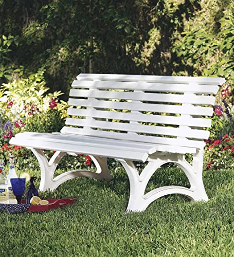 Plow & Hearth Weatherproof German PVC Outdoor Bench | 3-Seat | Holds Up to 500 lbs | Garden Patio Porch Park Deck | Steel and Resin (White)