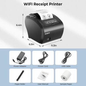 MUNBYN WiFi Receipt Printer with USB Port, 80mm POS Printer Works with Square Mac Windows Chromebook Linux Cash Drawer, ESC/POS (P047-WiFi), Do Not Support Clover Ubereats Shopify Bluetooth 5G WiFi