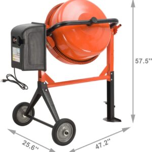 TABU Electric Cement Mixer, 5.0 Cu Ft Portable Concrete Mixer, Mortar Mixing for Stucco/Seeds, Freestanding Cement Mixing Tools with Wheels for Stucco