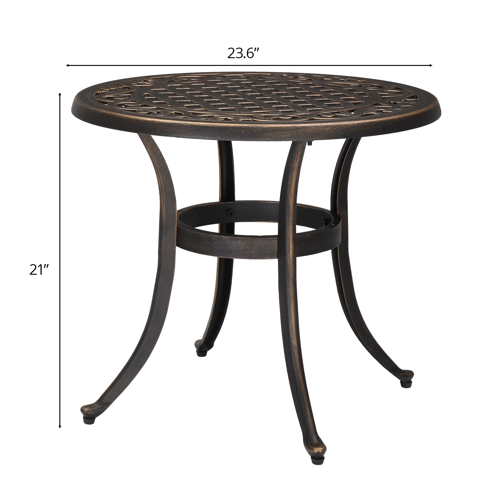 VINGLI 24” Cast Aluminum Outdoor Side Table, All Weather Round Patio Coffee Table Porch Table Outdoor Bistro Table Outdoor End Table Bronze