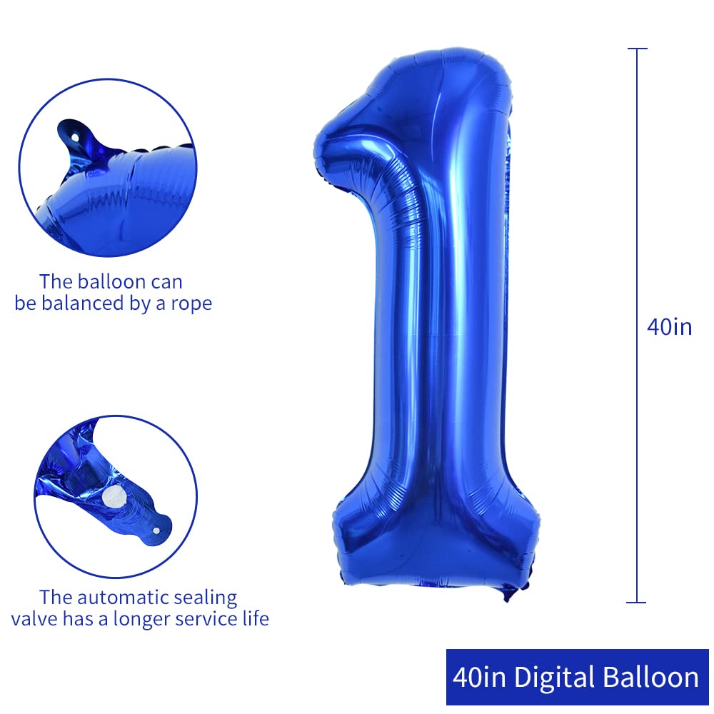 TONIFUL 40 Inch Navy Blue Number 1 Balloon Foil Mylar Large Size Dark Blue Digital 1 Balloon for Birthday Party Bridal Shower Engagement Photo Shoot Anniversary Celebration Graduations Decor