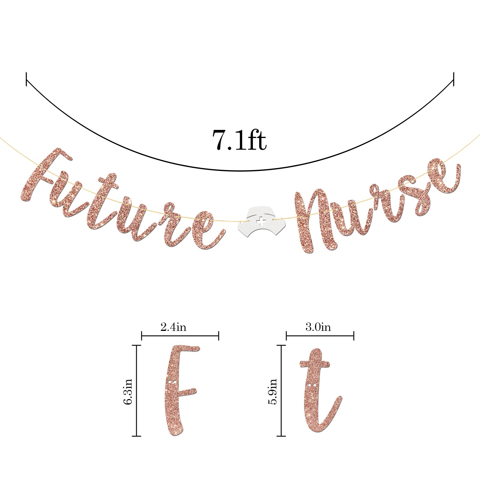 Future Nurse Banner, Nurse Grad Banner, Congrats Nurse RN, Nursing School, Medical College Graduation Party Decorations (Rose Gold Glitter)