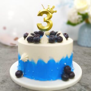 Number 3 Birthday Candle 3D Crown Designed Cake Topper Decorations for Three Years Old Happy Birthday Candles Anniversaries (Crown-3, Gold)