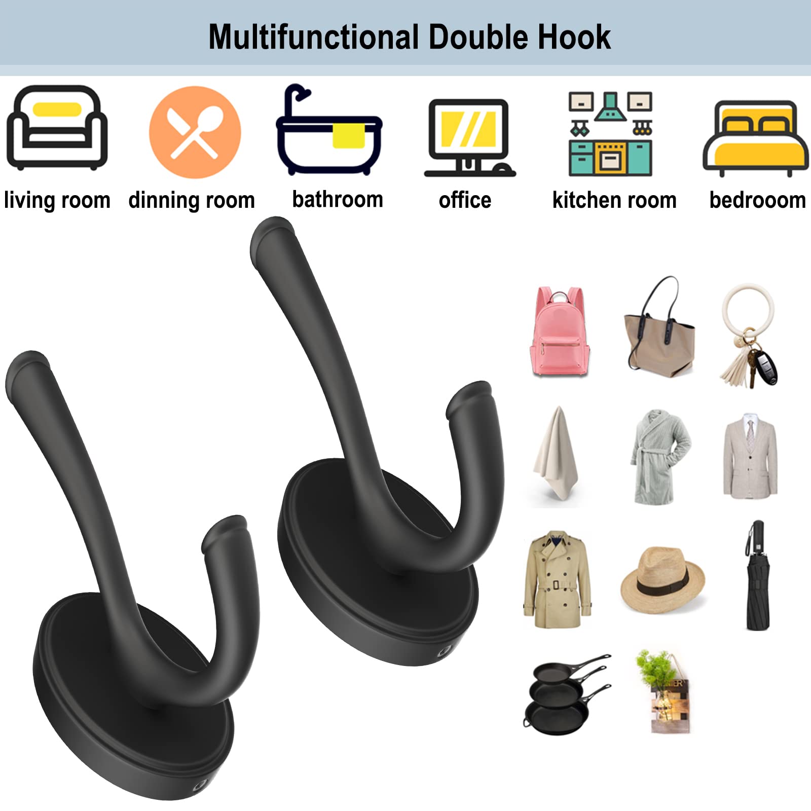 TOFIIGREM Black Wall Hooks Towel Hook, Thick Aluminum Alloy Heavy Duty Coat Hooks for Hanging Key Robe Hat Backpack, Wall Mount Hooks Bathroom Kitchen Garage Hooks(3 Pack, Matte Black)