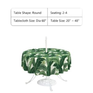 LVTXIII Outdoor Tablecloth with Umbrella Hole and Zipper, 60 Inch Water-Repellent Patio Table Cloth, Round Table Covers for Backyard Garden, Swaying Palms Green