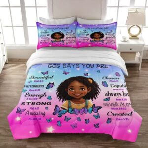 GRAT TIOC Black Girl Comforter Set Twin for Kids Teens,God Says You are Comforter Set for Black Women,Black Girl Magic Bedding Set,African American Girl Bed Bedroom Set