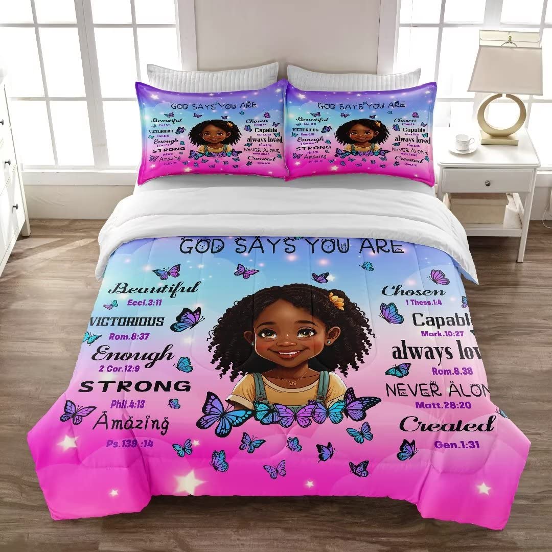 GRAT TIOC Black Girl Comforter Set Twin for Kids Teens,God Says You are Comforter Set for Black Women,Black Girl Magic Bedding Set,African American Girl Bed Bedroom Set