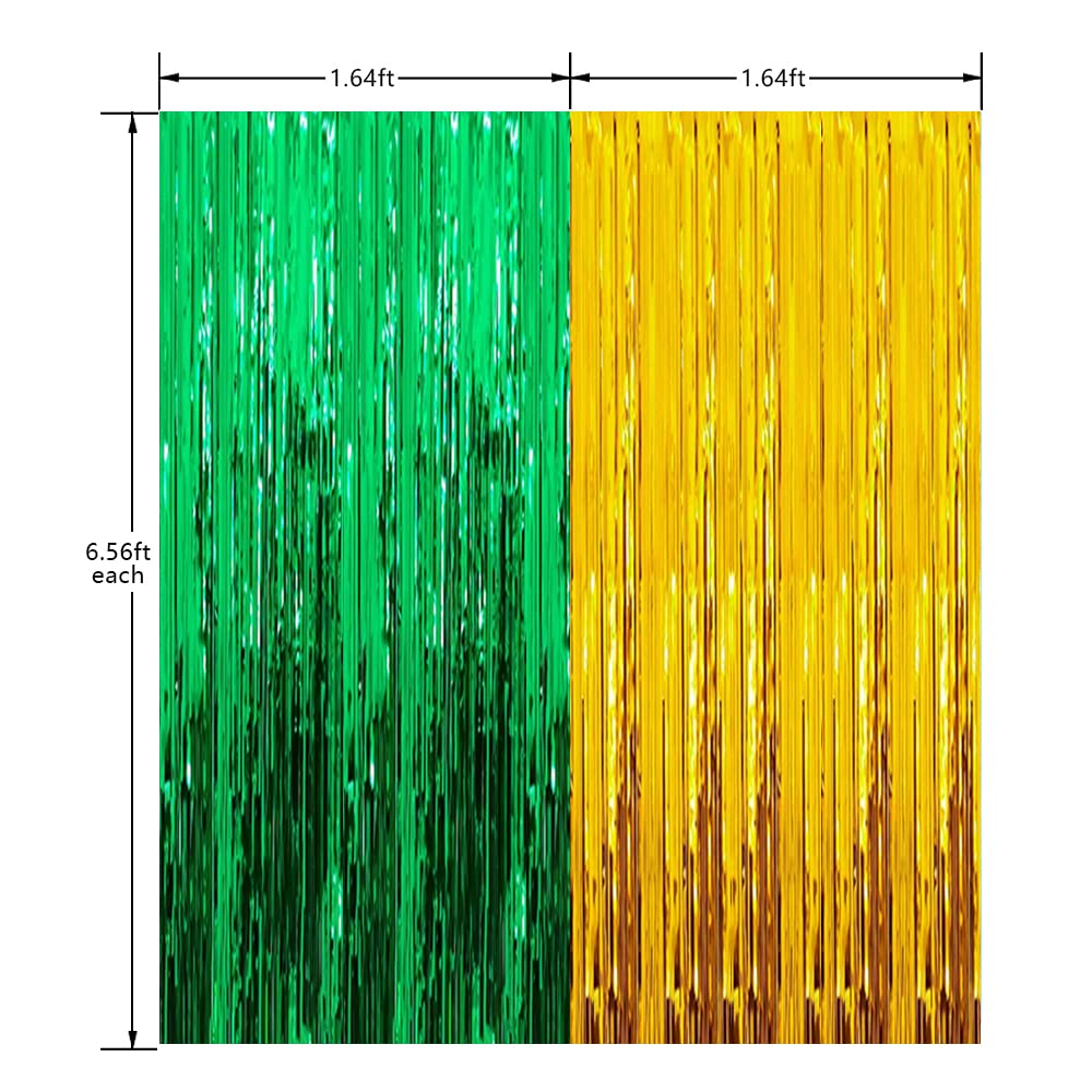 2025 Graduation Green Gold Party Decoration Foil Fringe Curtains, Green Gold Photo Booth Prop Streamer Backdrop for St. Patrick's Day Birthday Beach Party Decoration (3 Pack)