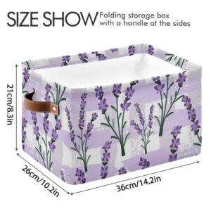 Purple Lavender Stripes Storage Baskets Large Foldable Storage Bin Canvas Toys Box Fabric Decorative Collapsible Organizer Bag with Handles 2 Pcs