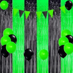 Green and Black Party Decorations, Birthday Decorations for Men Green Black Graduation Backdrop 2025 Black Green Backdrop Foil Fringe Curtains Halloween Party Photo Streamers (3 Pack)